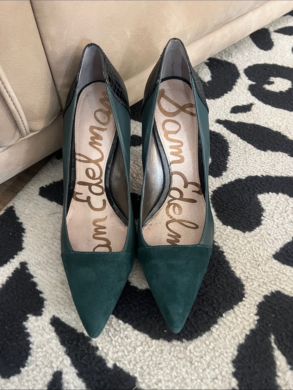 Sam Edelman Desiree Genuine Leather Suede Everest Green and Black Heels Size 7M
